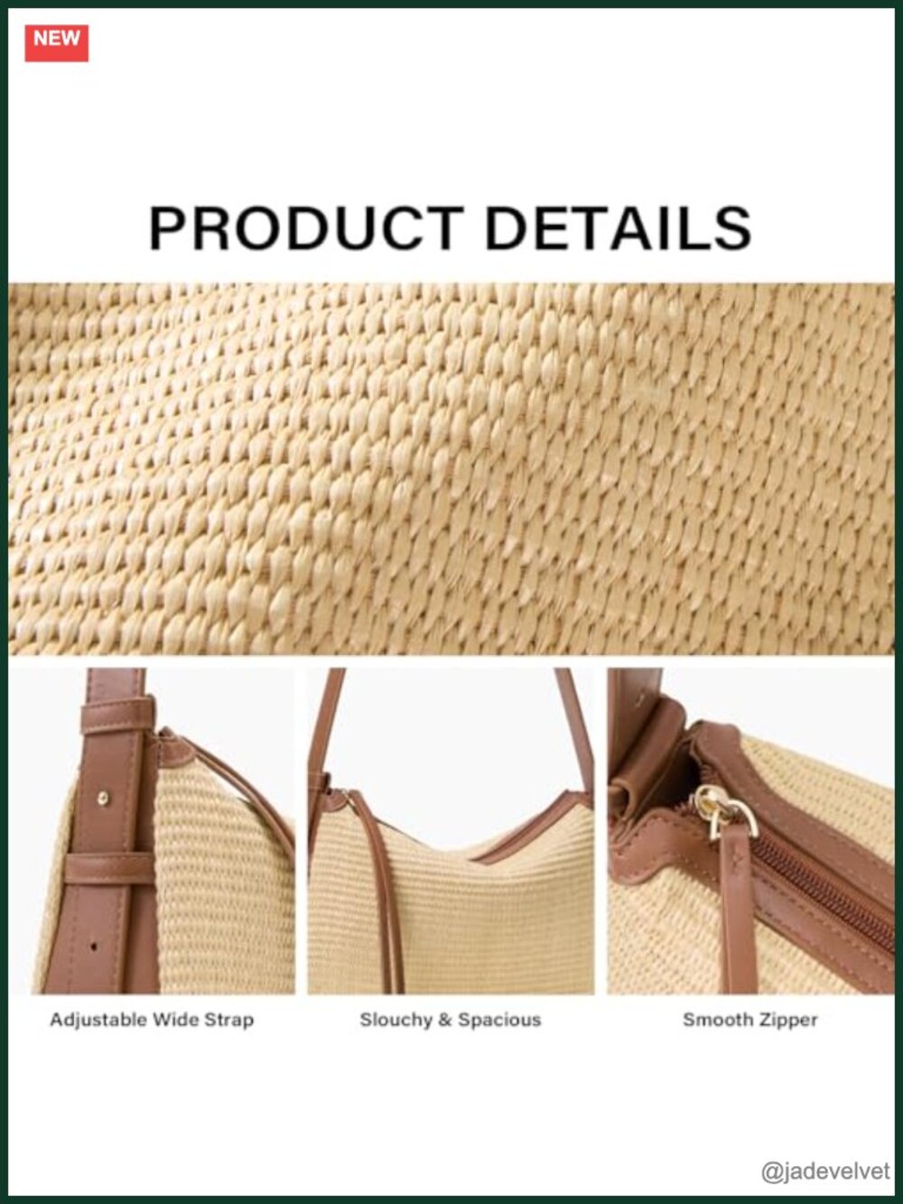 Summer Straw Shoulder Bag with Adjustable Wide Strap - Picture 4 of 5